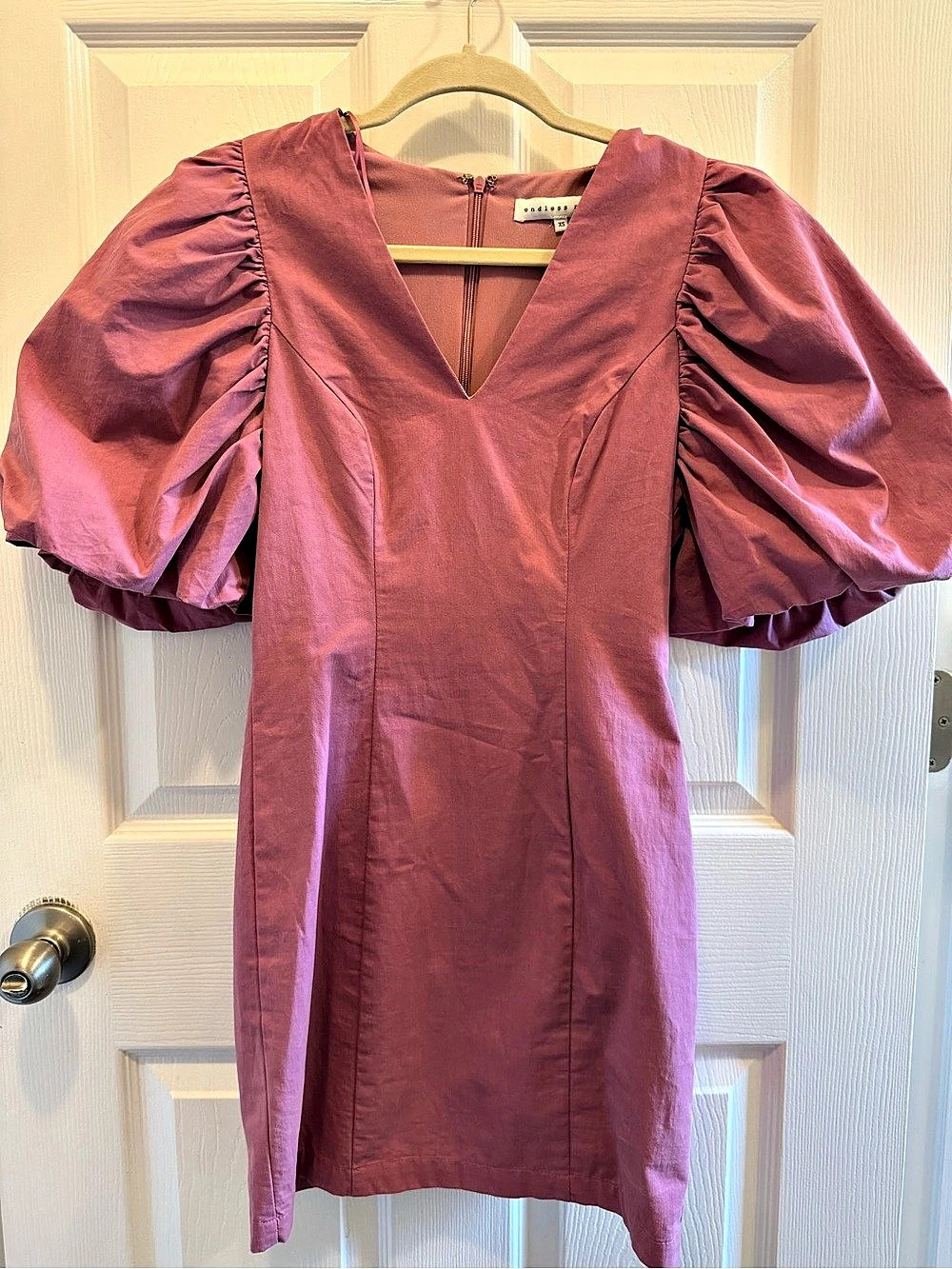 endless rose Puff Sleeve Mini Dress in Mauve XS - Picture 2 of 5